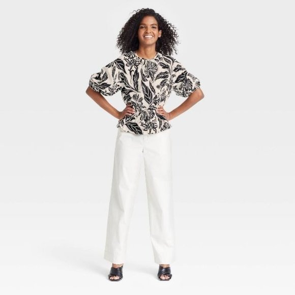 Who What Wear Women's Top Small Linen Half Sleeve Peplum Shirt Floral Print New - Picture 3 of 11